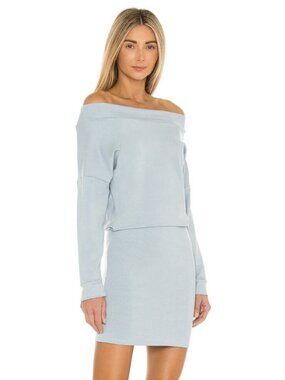 INDAH BODY Baby Ruth Mini Dress Small Clear Blue Off Shoulder Cozy Bamboo